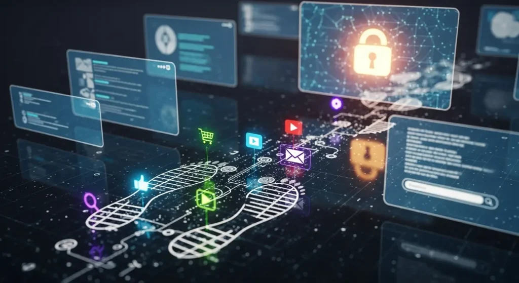 Jejak Digital: Aktivitas Online dan Privasi Artikel ini membahas tentang jejak digital, aktivitas online, dan privasi data dengan fokus pada keamanan digital.