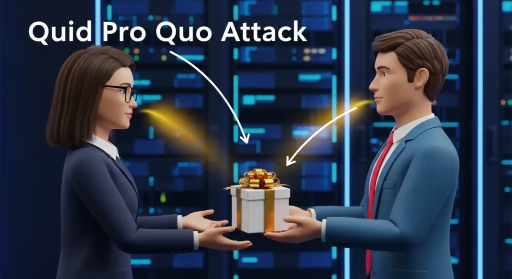 Memahami Quid Pro Quo Attack dalam Cybersecurity Artikel ini menjelaskan tentang Quid Pro Quo Attack dalam cybersecurity, termasuk ciri-ciri, dampak, dan pencegahan yang perlu diambil.