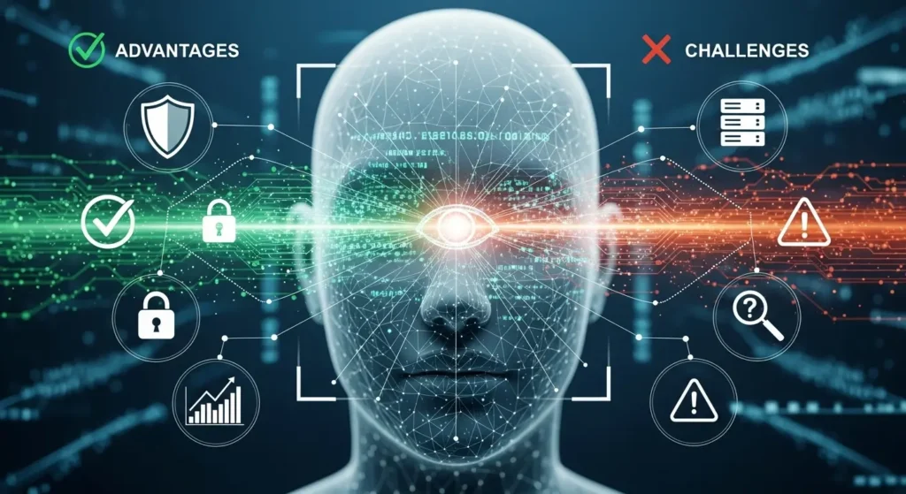 Facial Recognition dalam Cybersecurity Artikel ini menjelaskan tentang penerapan teknologi facial recognition dalam bidang cybersecurity, dengan fokus pada akurasi, keunggulan biometrik, dan tantangan yang dihadapi.