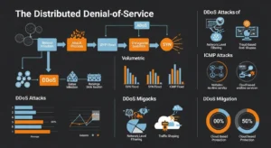 Distributed Denial-of-Service: Panduan Lengkap untuk Cybersecurity Artikel ini membahas teknik, dampak, dan cara pencegahan serangan DDoS dalam cybersecurity.