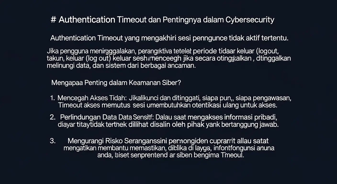 Authentication Timeout dan Pentingnya dalam Cybersecurity Pelajari apa itu Authentication Timeout dan mengapa penting bagi keamanan siber Anda.