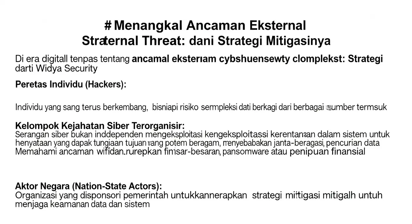 Menangkal External Threat: Strategi dari Widya Security Artikel ini mengupas tentang ancaman eksternal dalam cybersecurity dan strategi mitigasinya.