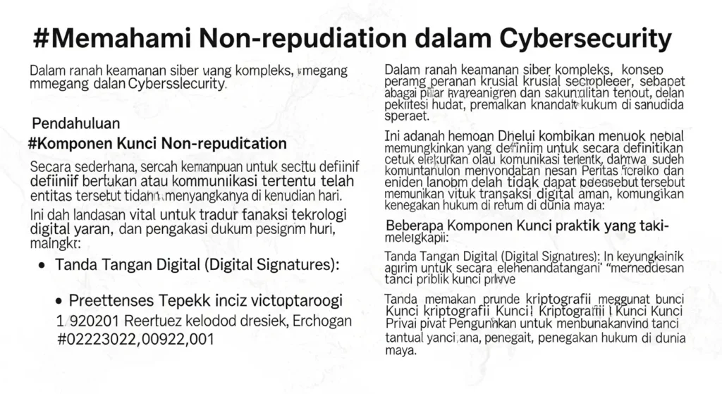 Memahami Non-repudiation dalam Cybersecurity Artikel ini membahas pentingnya non-repudiation dalam cybersecurity, komponen kunci, tantangan, dan best practices untuk implementasi yang efektif.