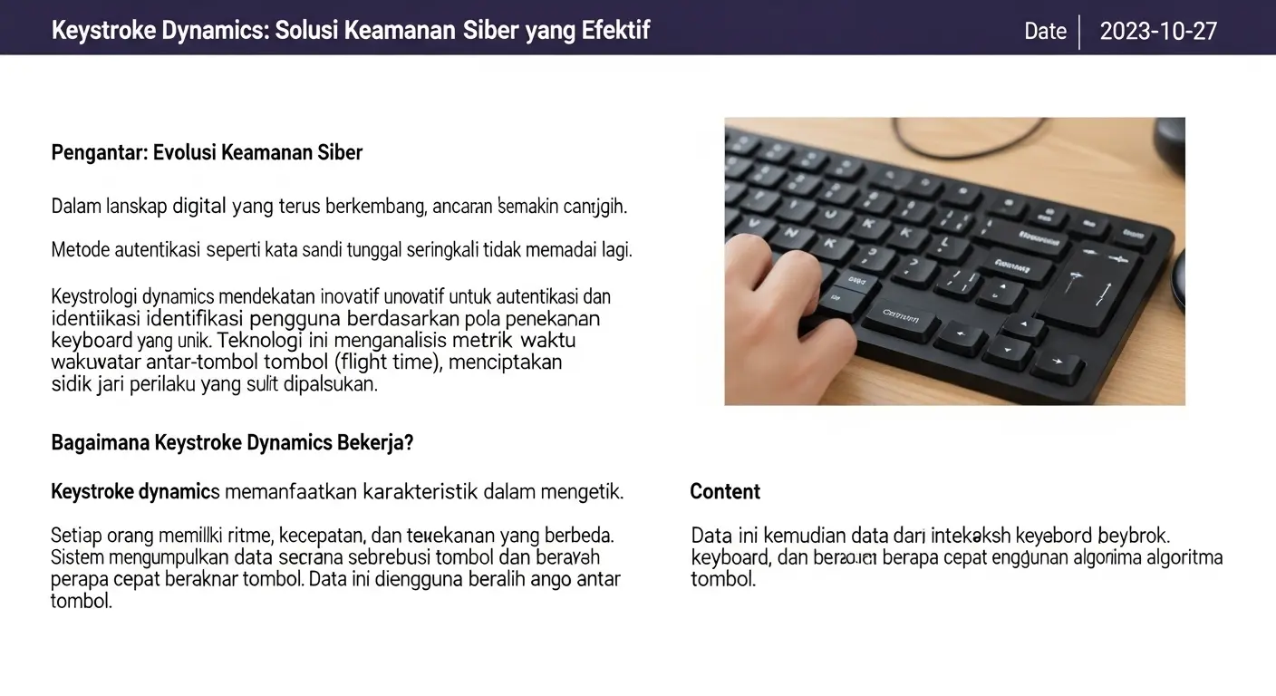 Keystroke Dynamics: Solusi Keamanan Siber yang Efektif Article about Keystroke Dynamics in cybersecurity, discussing its applications and benefits.