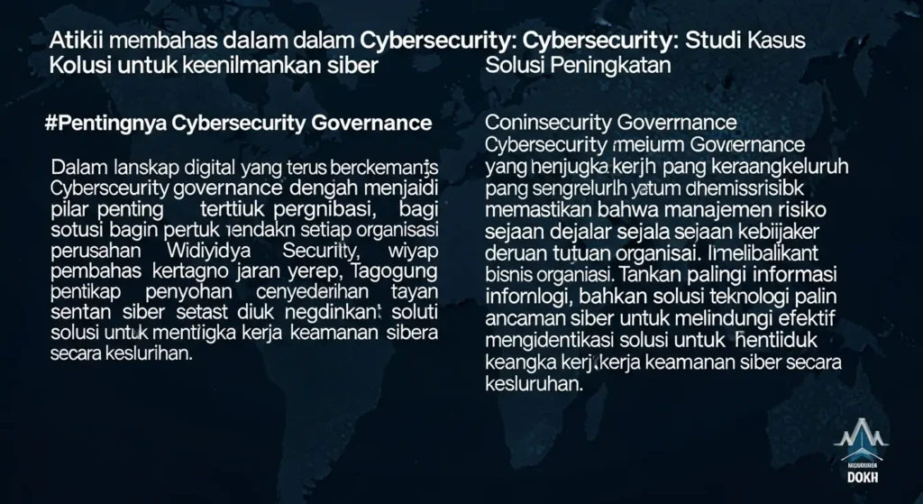 Governance dalam Cybersecurity: Studi Kasus Widya Security Artikel ini membahas tentang governance dalam bidang cybersecurity dengan studi kasus dari perusahaan Widya Security, serta solusi untuk meningkatkan keamanan siber.