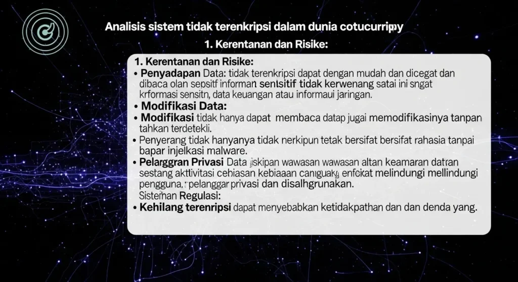 Analisis Sistem Tidak Terenkripsi dalam Cybersecurity Mengupas tuntas analisis sistem tidak terenkripsi dalam dunia cybersecurity, pentingnya enkripsi, dan solusi terbaik.