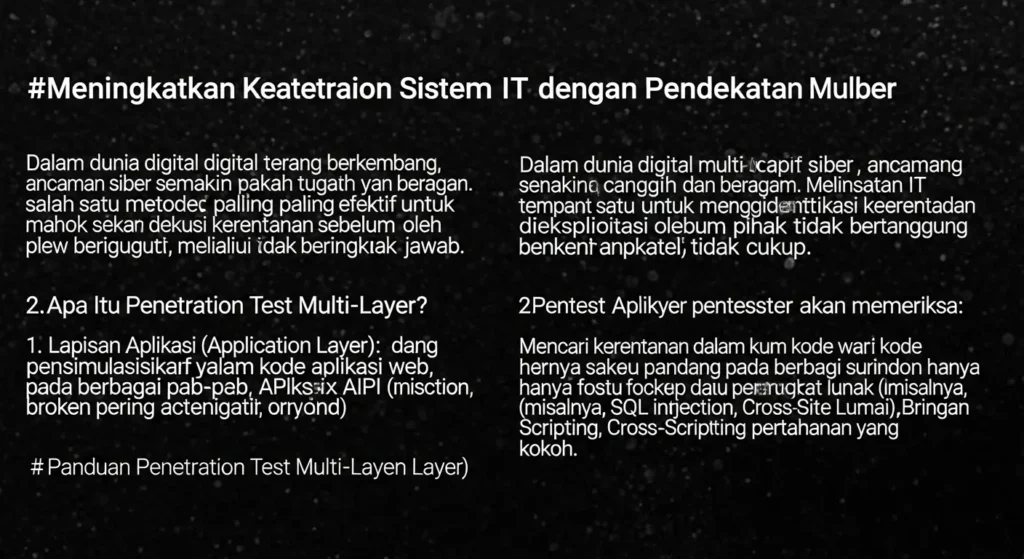 Panduan Penetration Test Multi-Layer untuk Keamanan Cyber Pelajari pentingnya penetration test multi-layer dalam meningkatkan keamanan sistem IT Anda. Kami adalah Widya Security, ahli dalam penetration testing.