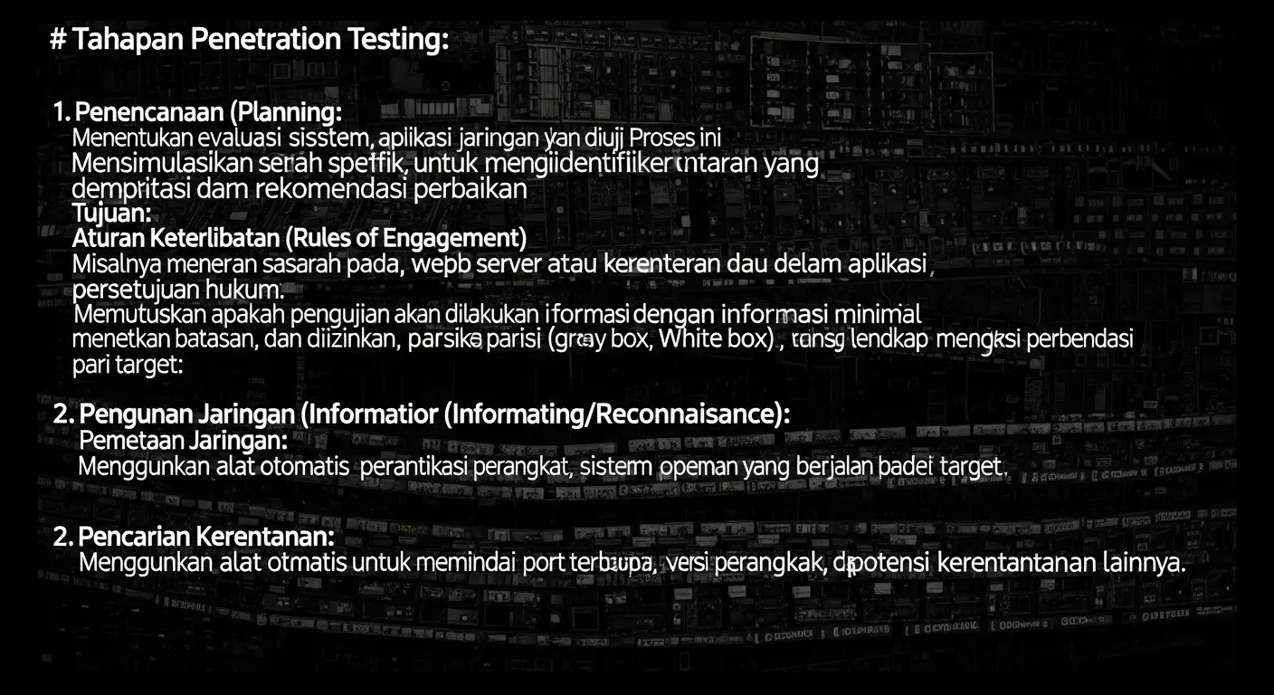Prosedur Audit Penetration Testing di Bidang Cybersecurity Pelajari prosedur audit penetration testing untuk keamanan siber.