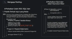 Perbaikan Celah XSS dan SQLi dalam Keamanan Siber Membahas pentingnya perbaikan celah XSS dan SQLi dalam cybersecurity, dengan fokus pada praktik terbaik dan pelatihan keamanan siber.