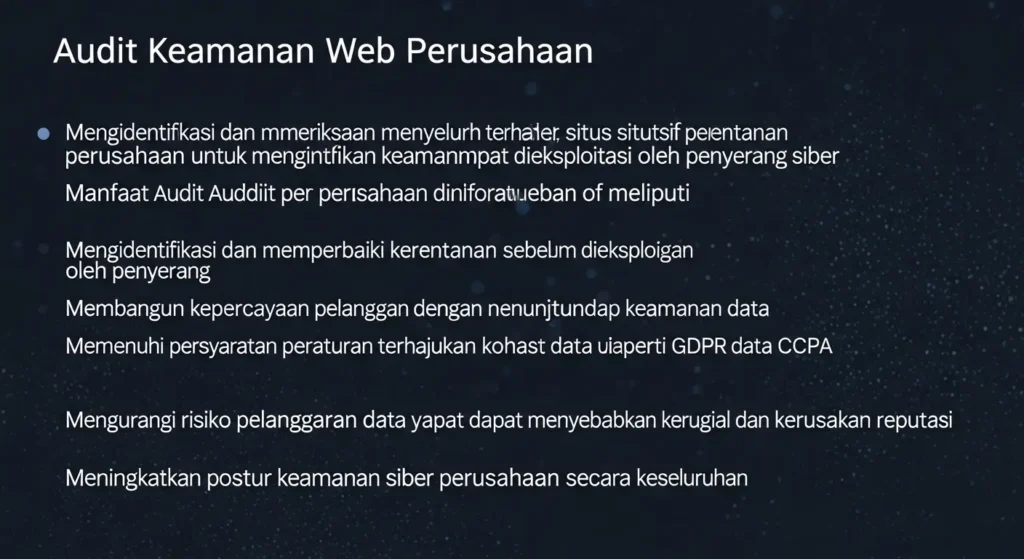 Audit Keamanan Web Perusahaan: Penting untuk Keamanan Anda Pelajari pentingnya audit keamanan web perusahaan dalam dunia cybersecurity dan manfaatnya untuk bisnis Anda.