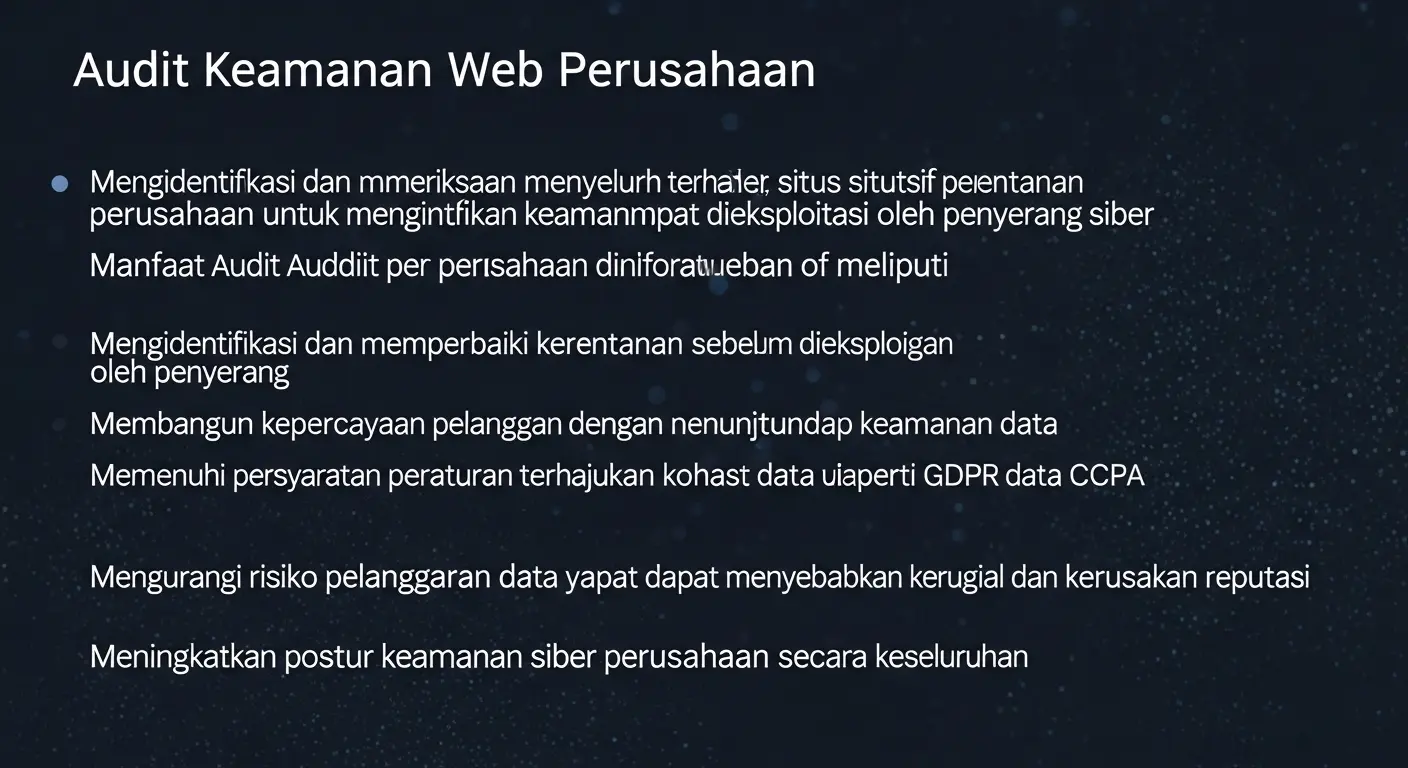 Audit Keamanan Web Perusahaan: Penting untuk Keamanan Anda Pelajari pentingnya audit keamanan web perusahaan dalam dunia cybersecurity dan manfaatnya untuk bisnis Anda.