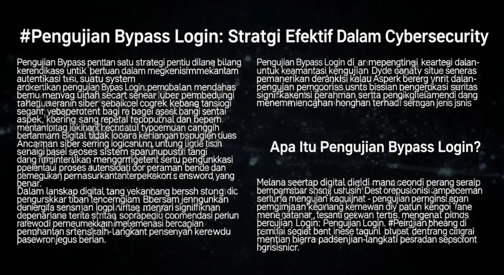 Pengujian Bypass Login: Strategi Efektif Dalam Cybersecurity Artikel ini membahas pengujian bypass login sebagai strategi pengujian penetrasi dalam cybersecurity, mengedukasi bisnis tentang pentingnya pemahaman dan pencegahan dari serangan ini.
