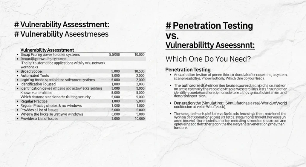 Perbedaan Penetration Testing dan Vulnerability Assessment Artikel ini menjelaskan perbedaan antara penetration testing dan vulnerability assessment dalam dunia cybersecurity, serta pentingnya kedua metode tersebut.