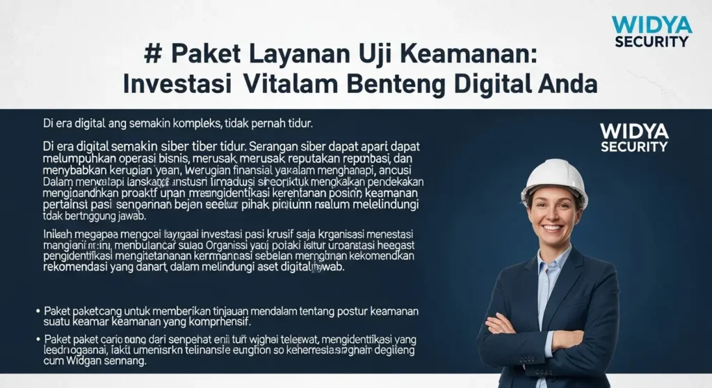 Paket Layanan Uji Keamanan dalam Bidang Cybersecurity Artikel mengenai pentingnya paket layanan uji keamanan dalam cybersecurity dari Widya Security.