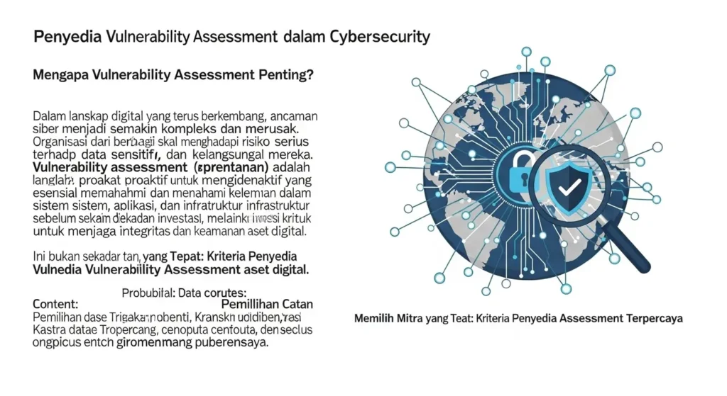 Penyedia Vulnerability Assessment Terpercaya dalam Cybersecurity Artikel ini membahas pentingnya memilih penyedia vulnerability assessment terpercaya dalam bidang cybersecurity untuk melindungi sistem dari ancaman siber.