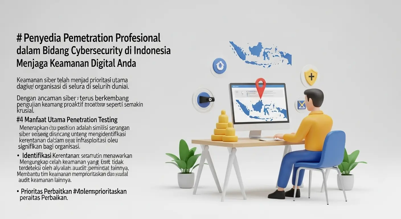 Penyedia Penetration Testing Profesional dalam Bidang Cybersecurity Temukan informasi mengenai penyedia penetration testing profesional dalam bidang cybersecurity di Indonesia. Artikel ini mengulas jasa, manfaat, dan penyedia terbaik yang ada.