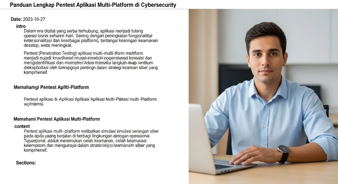 Panduan Lengkap Pentest Aplikasi Multi-Platform di Cybersecurity Artikel ini membahas panduan lengkap melakukan pentest aplikasi di berbagai platform. Pelajari langkah-langkah pentest dan pentingnya di cybersecurity.