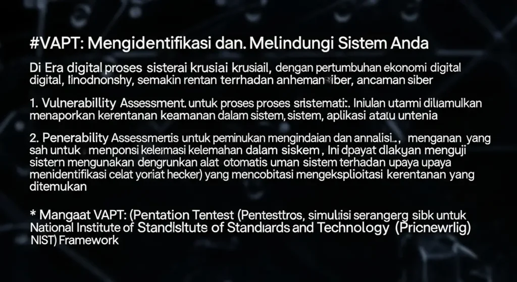 VAPT NIST Framework Indonesia di Bidang Cybersecurity Panduan lengkap tentang penerapan VAPT dan NIST Framework dalam keamanan siber di Indonesia. Temukan cara melindungi sistem Anda!
