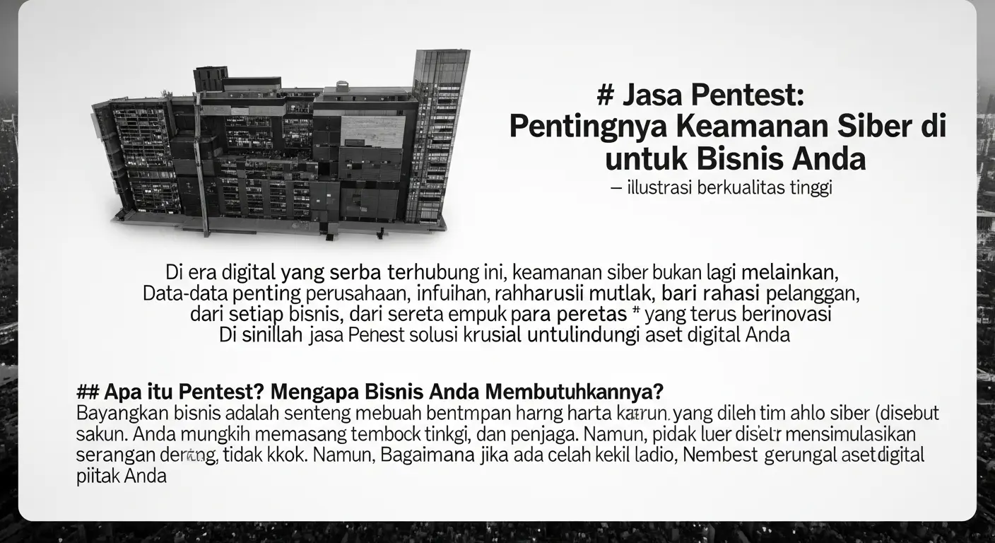 Jasa Pentest: Pentingnya Keamanan Siber untuk Bisnis Anda Artikel ini membahas pentingnya jasa pentest untuk keamanan siber di bisnis Anda dengan cara yang mudah dimengerti.