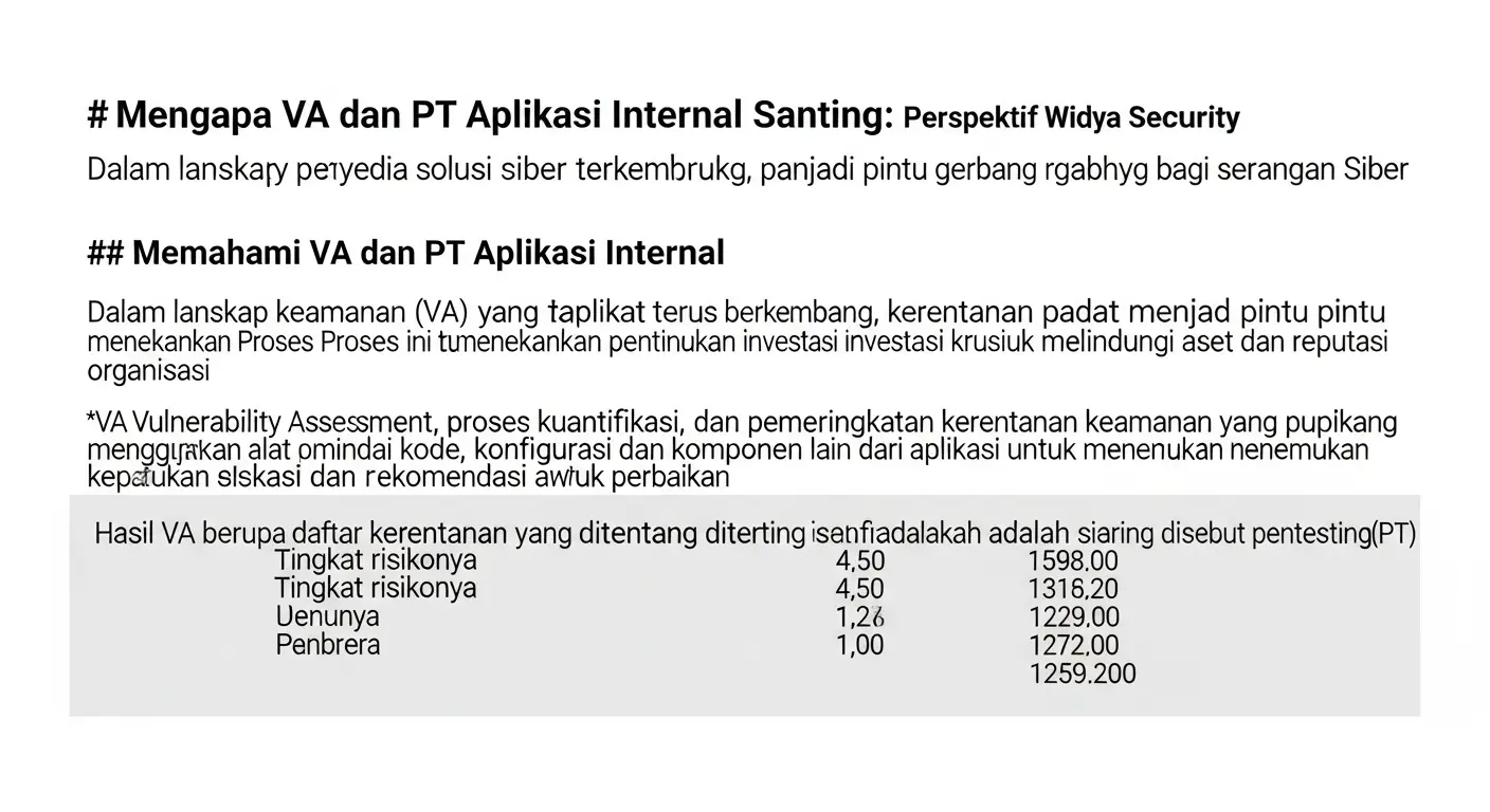Keamanan Siber: Mengapa VA dan PT Aplikasi Internal Sangat Penting Membahas pentingnya VA dan PT aplikasi internal dalam cybersecurity di Widya Security.