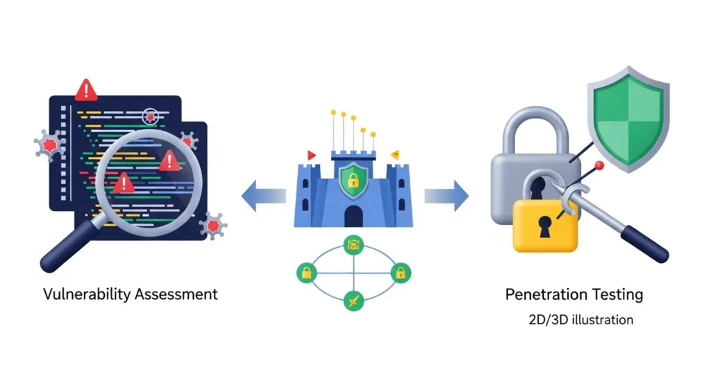 VA dan PT: Pentingnya Penetration Testing untuk Keamanan Siber Artikel ini membahas pentingnya Vulnerability Assessment dan Penetration Testing dalam keamanan siber, dengan pemahaman yang mudah dipahami untuk semua umur.
