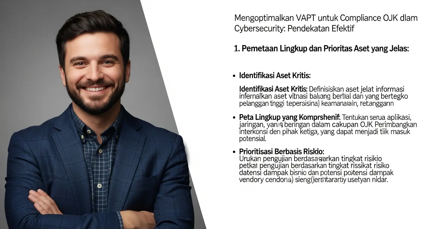 Mengoptimalkan VAPT untuk Compliance OJK dalam Cybersecurity Pendekatan efektif terhadap VAPT untuk mencapai compliance OJK dan meningkatkan keamanan sistem informasi.