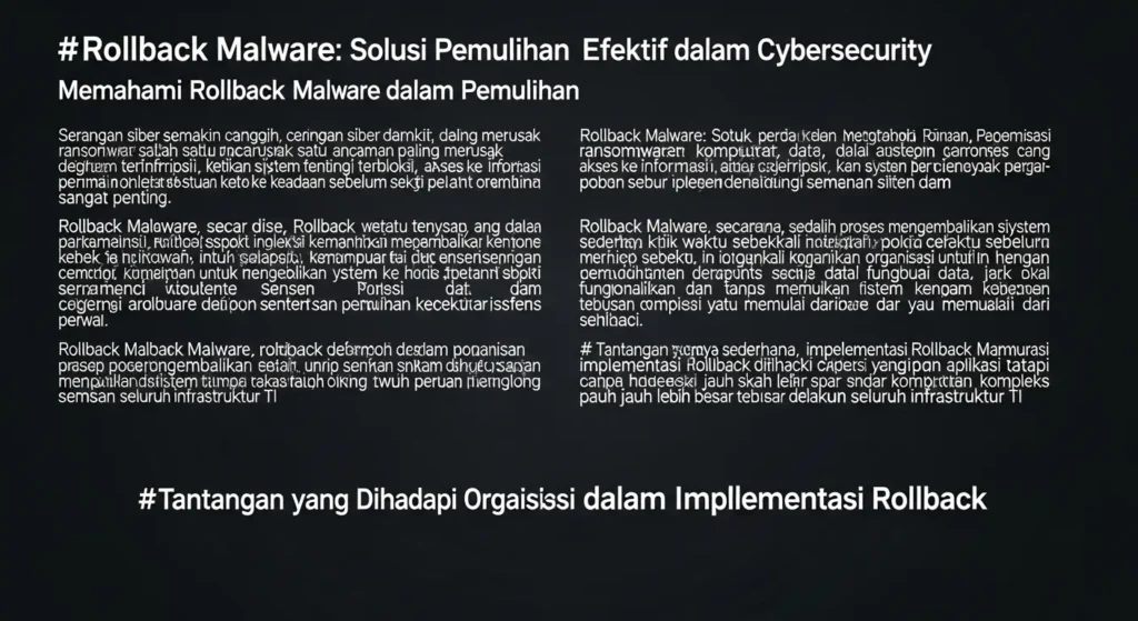 Rollback Malware: Solusi Pemulihan Efektif dalam Cybersecurity Membahas pentingnya rollback malware dalam pemulihan data dari serangan ransomware dan tantangan yang dihadapi organisasi.
