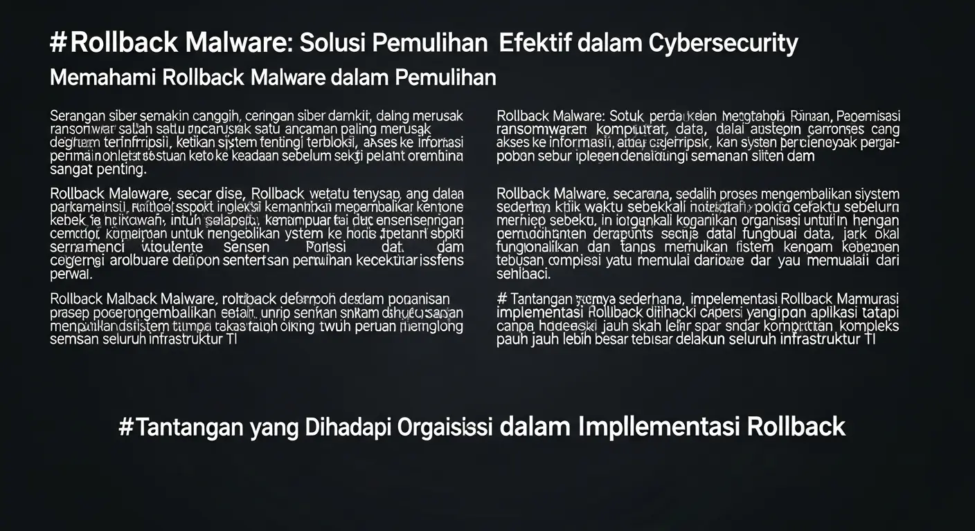 Rollback Malware: Solusi Pemulihan Efektif dalam Cybersecurity Membahas pentingnya rollback malware dalam pemulihan data dari serangan ransomware dan tantangan yang dihadapi organisasi.