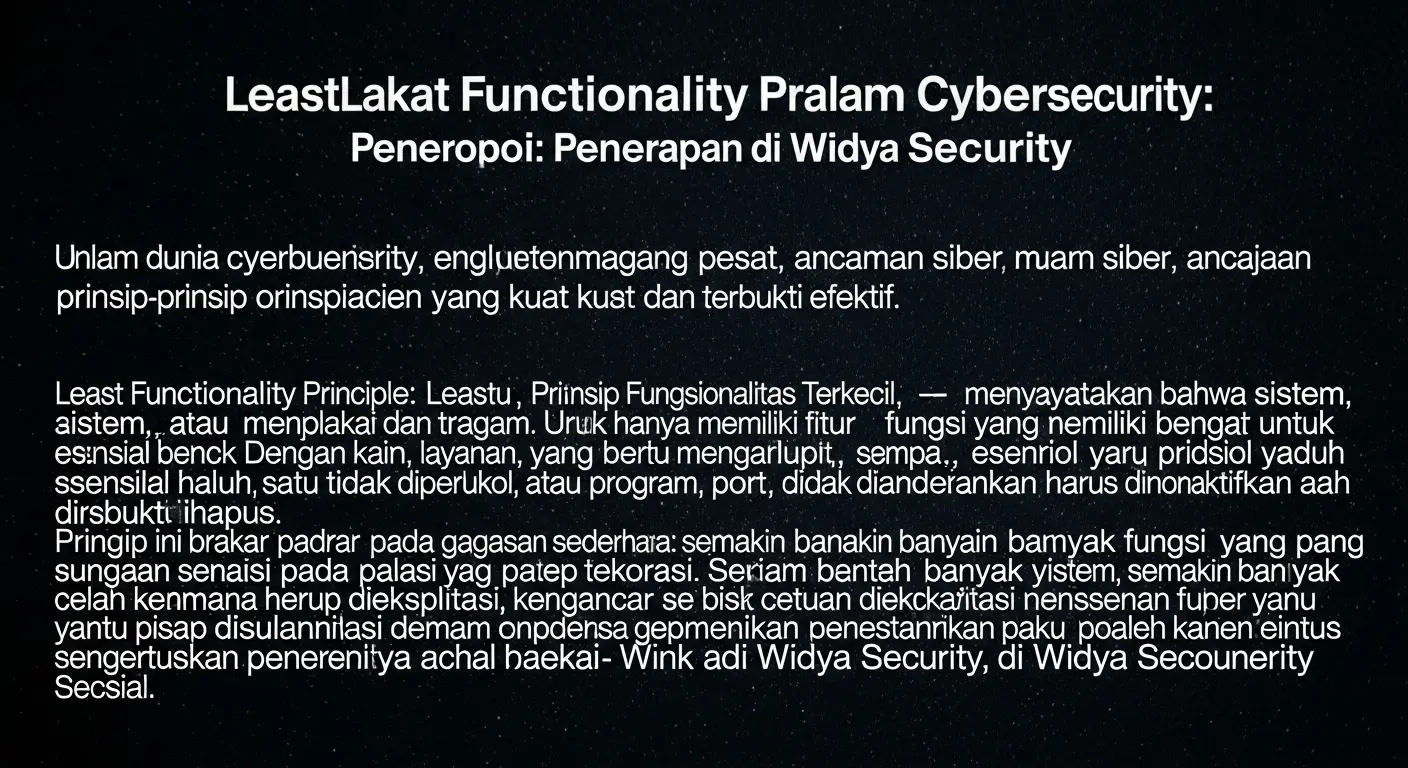 Least Functionality Principle dalam Cybersecurity Artikel ini membahas tentang Least Functionality Principle dalam bidang cybersecurity dan penerapannya di Widya Security, sebuah perusahaan cyber security asal Indonesia.