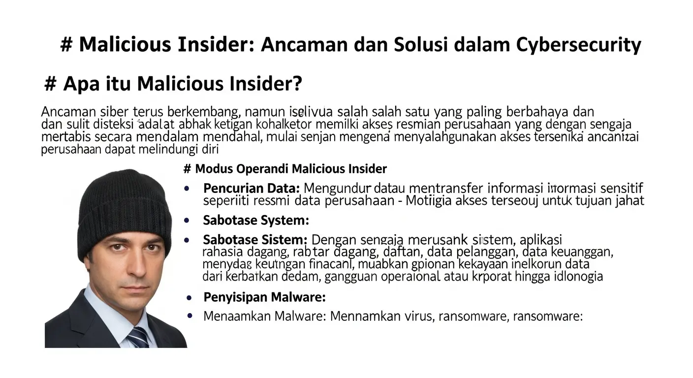 Malicious Insider: Ancaman dan Solusi dalam Cybersecurity Artikel ini menjelaskan tentang ancaman dari malicious insider dan bagaimana perusahaan dapat melindungi diri.