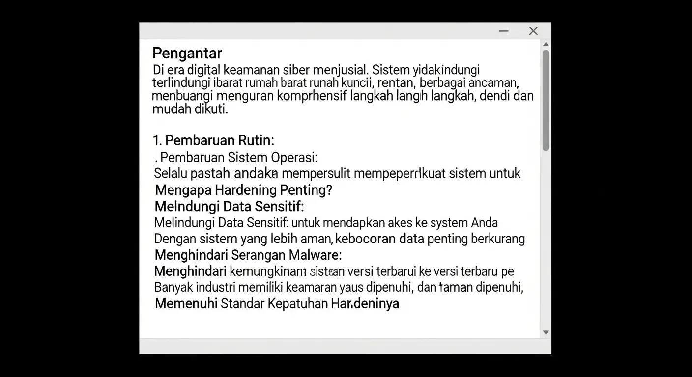Hardening: Panduan Bersahabat untuk Keamanan Siber Panduan lengkap tentang hardening dalam bidang cybersecurity dengan langkah-langkah dan tips yang mudah diikuti untuk meningkatkan keamanan sistem Anda.