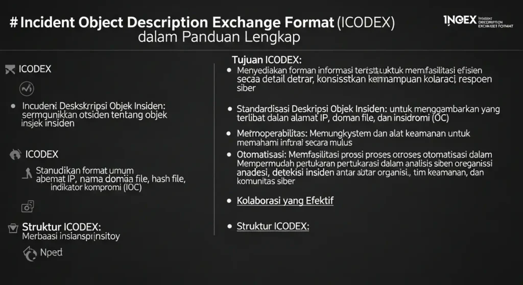 Incident Object Description Exchange Format dalam Cybersecurity Panduan lengkap tentang Incident Object Description Exchange Format (ICODEX) dalam bidang cybersecurity.