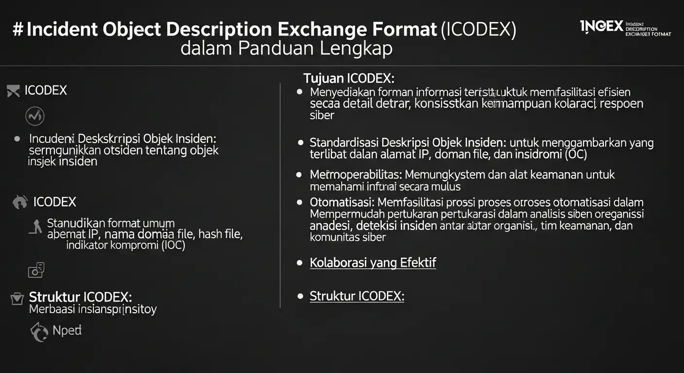 Incident Object Description Exchange Format dalam Cybersecurity Panduan lengkap tentang Incident Object Description Exchange Format (ICODEX) dalam bidang cybersecurity.
