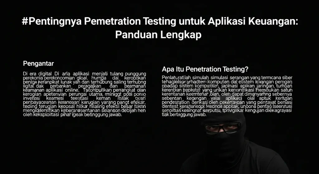 Pentingnya Penetration Testing untuk Aplikasi Keuangan Panduan lengkap tentang pentingnya penetration testing untuk keamanan aplikasi keuangan, menjelaskan metodologi serta keuntungan yang didapat.