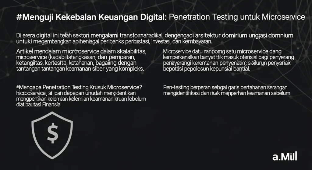 Penetration Testing Microservice Keuangan dalam Keamanan Siber Artikel mendalam tentang pentingnya penetration testing di sektor keuangan, teknik, dan alat yang digunakan.