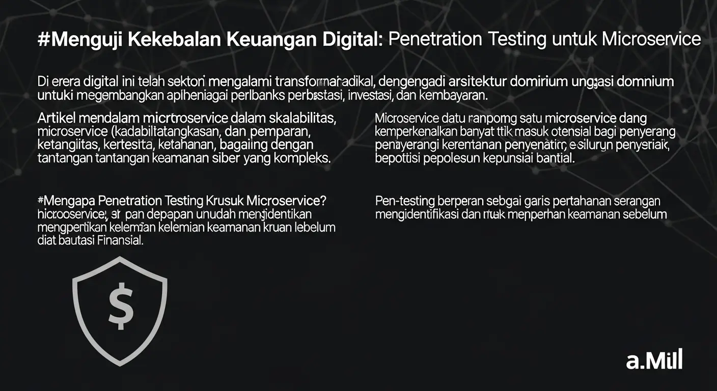 Penetration Testing Microservice Keuangan dalam Keamanan Siber Artikel mendalam tentang pentingnya penetration testing di sektor keuangan, teknik, dan alat yang digunakan.