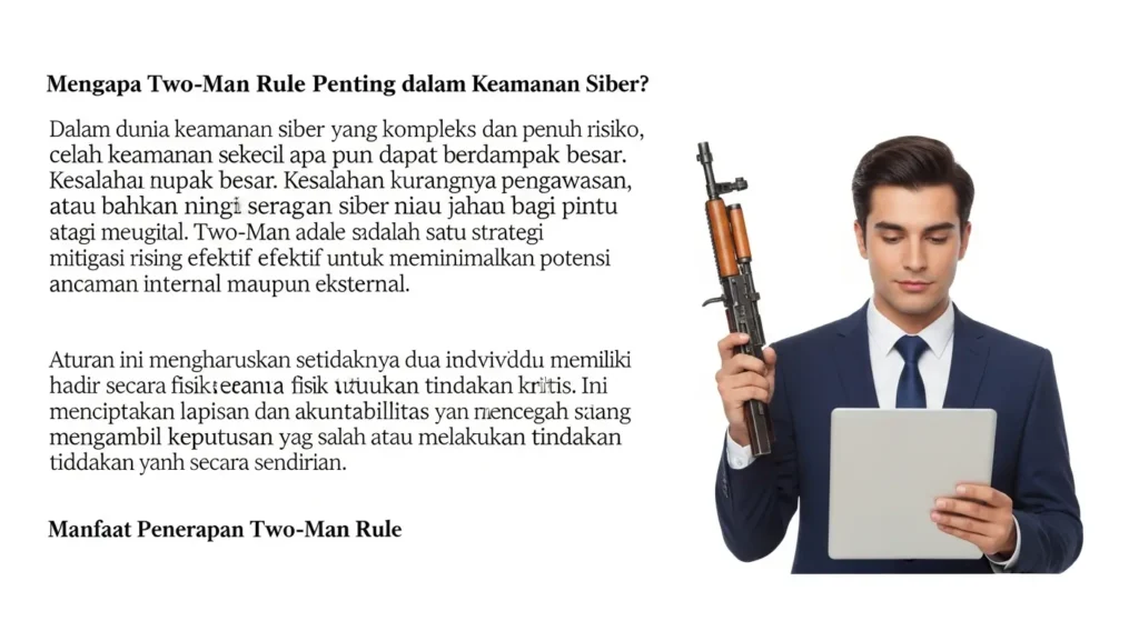 Implementasi Two-Man Rule dalam Keamanan Siber Artikel ini membahas penerapan Two-Man Rule dalam cybersecurity, termasuk manfaat dan studi kasus di Widya Security.