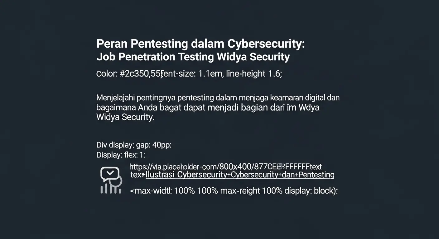 Peran Pentesting dalam Cybersecurity: Job Penetration Testing Widya Security menjelaskan pentingnya pentesting dalam cybersecurity dan bagaimana kita bisa berkontribusi sebagai penetration tester.