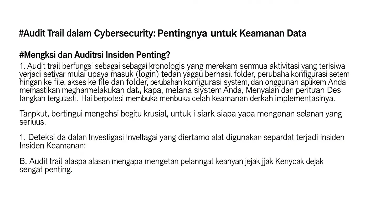Audit Trail dalam Cybersecurity: Pentingnya untuk Keamanan Data Artikel ini membahas pentingnya audit trail dalam cybersecurity, manfaatnya, dan cara implementasinya. Temukan lebih banyak informasi di Widya Security.