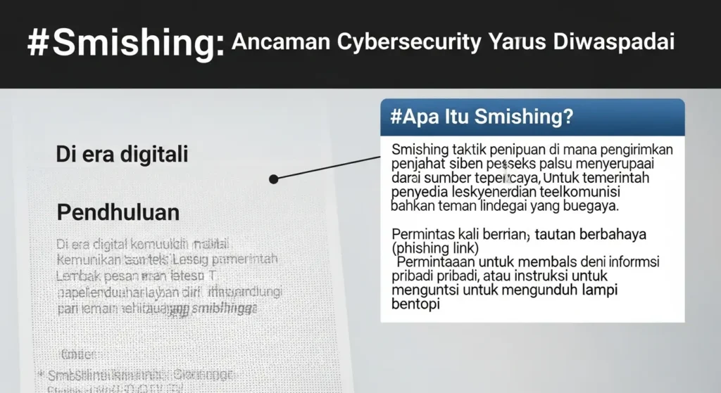 Smishing: Ancaman Cybersecurity yang Harus Diwaspadai Artikel tentang smishing dan bagaimana melindungi diri dari ancaman cybersecurity.