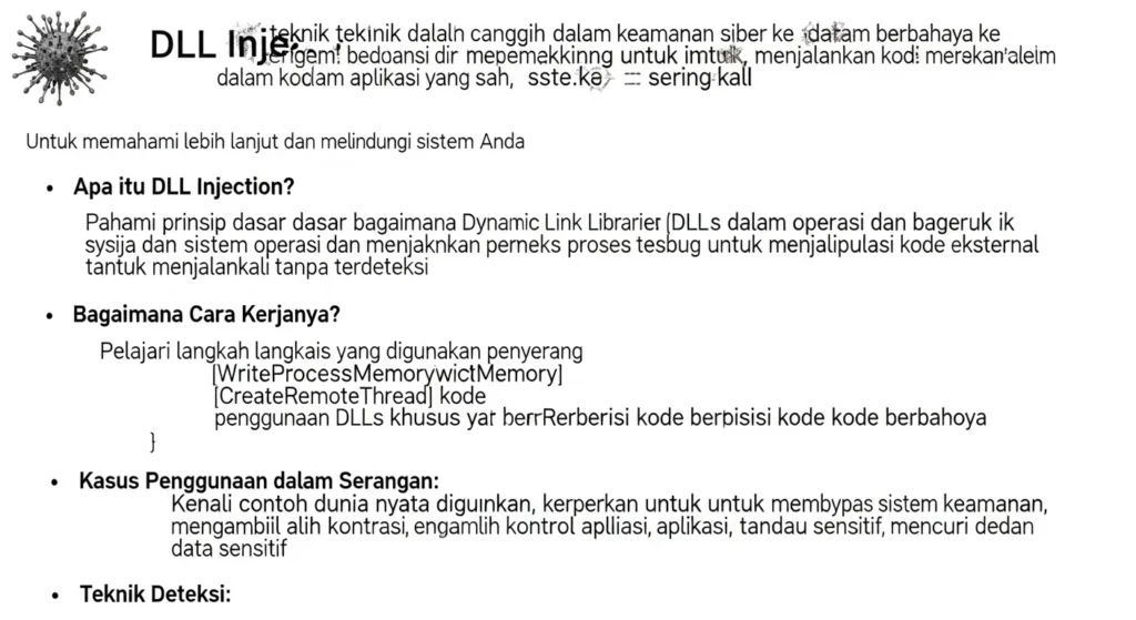 DLL Injection dalam Cybersecurity: Apa dan Bagaimana Pelajari tentang DLL Injection dan cara melindungi sistem Anda dari serangan dalam bidang cybersecurity.