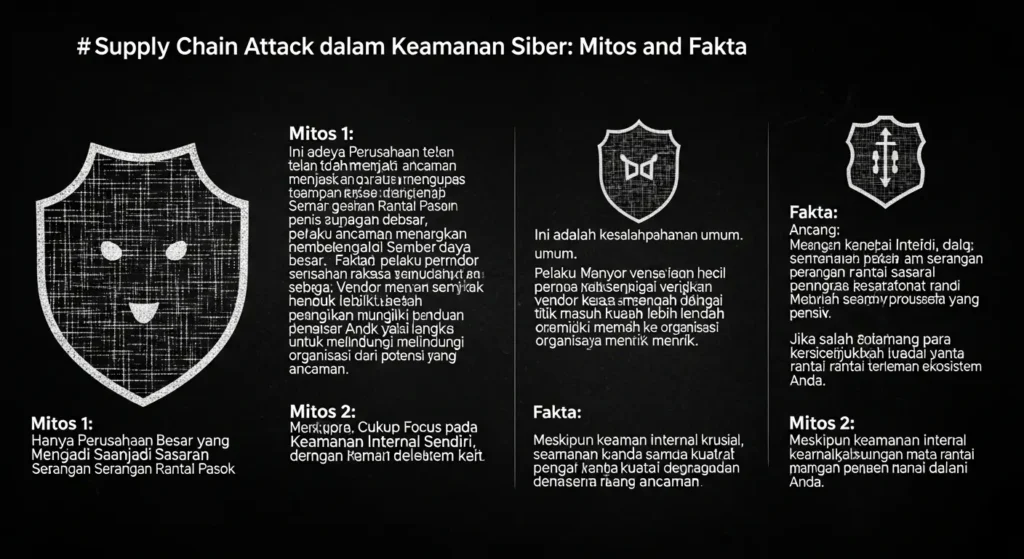 Mitos dan Fakta Seputar Supply Chain Attack dalam Keamanan Siber Isi artikel ini mengupas mitos dan fakta mengenai serangan rantai pasok di bidang keamanan siber, serta langkah-langkah untuk melindungi diri.