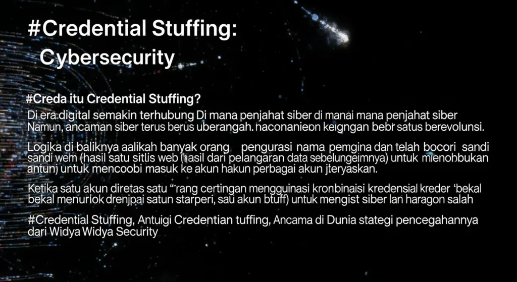 Credential Stuffing: Ancaman di Dunia Cybersecurity Article on Credential Stuffing in cyber security, focusing on its implications and prevention from Widya Security.