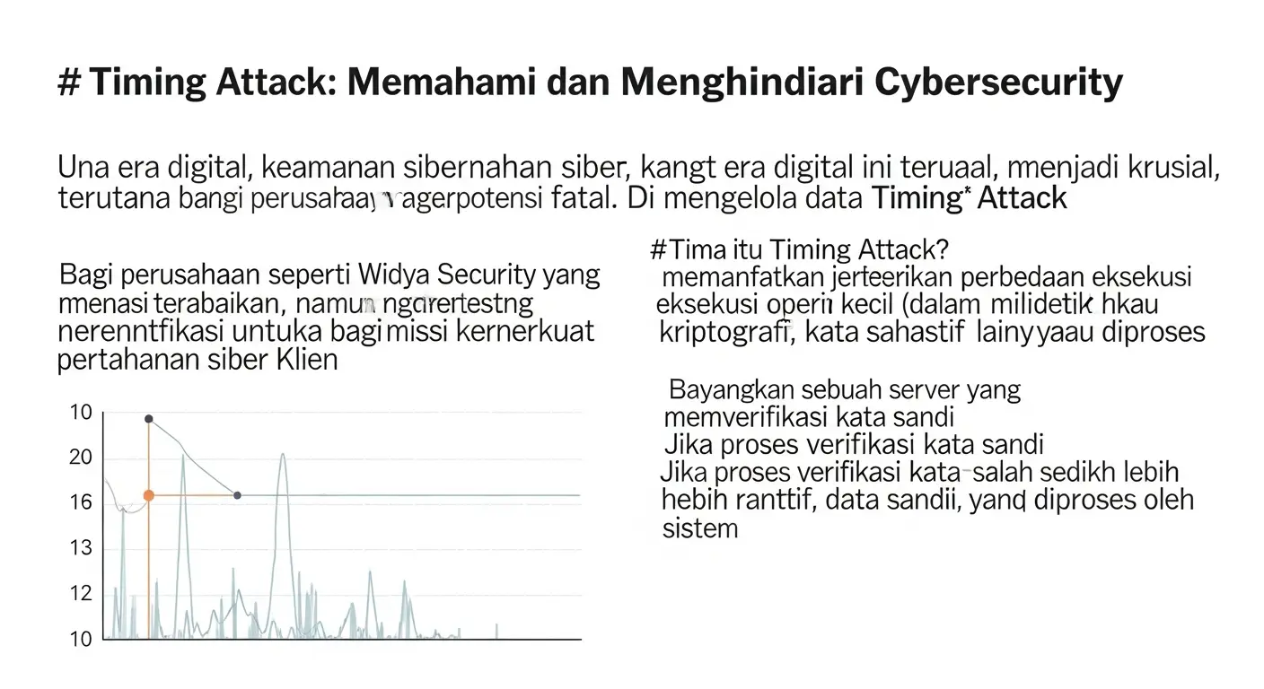 Timing Attack: Memahami dan Menghindari Ancaman Cybersecurity Dalam artikel ini, saya membahas Timing Attack dalam cybersecurity, terutama dalam konteks perusahaan Widya Security yang berfokus pada penetration testing.