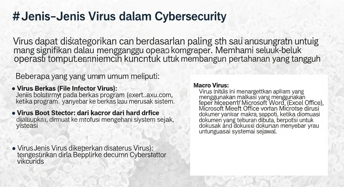 Virus dalam Cybersecurity: Memahami Ancaman dan Solusi Artikel ini membahas tentang virus dalam bidang cybersecurity, memberikan wawasan tentang jenis virus, penyebaran, serta langkah pencegahannya.