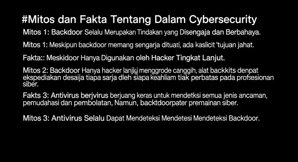 Mitos dan Fakta Tentang Backdoor dalam Cybersecurity Mengungkap mitos seputar backdoor dalam dunia cybersecurity. Pelajari lebih lanjut di artikel ini.