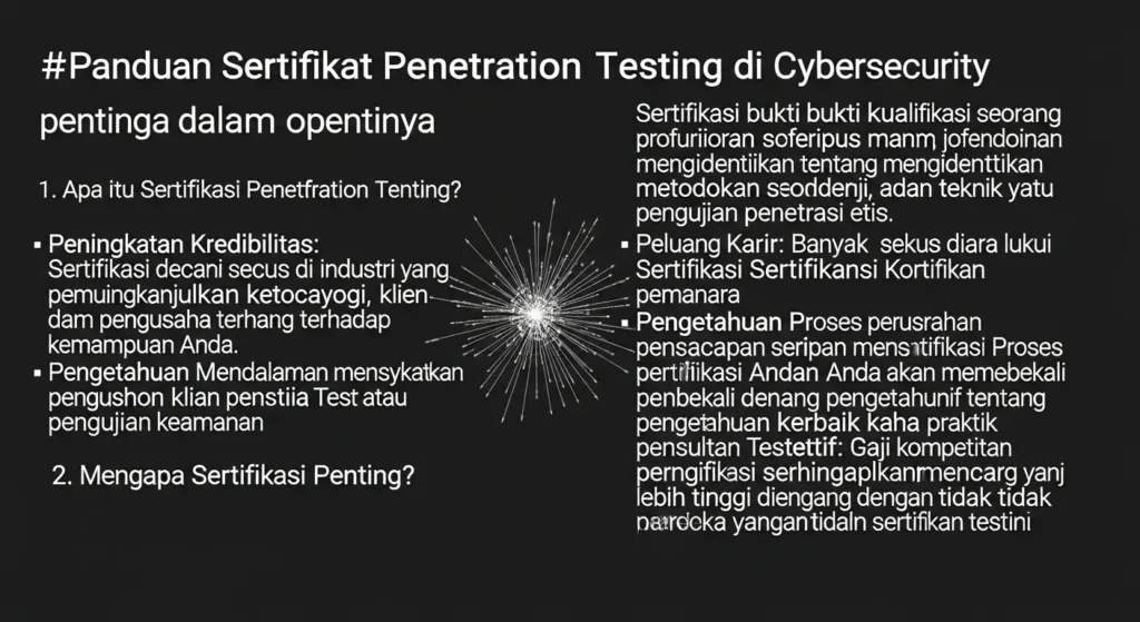 Panduan Sertifikat Penetration Testing di Cybersecurity Pelajari cara mendapatkan sertifikat penetration testing dan pentingnya dalam dunia cybersecurity.