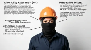 Perbedaan Vulnerability Assessment dengan Penetration Testing Artikel ini membahas perbedaan antara vulnerability assessment dan penetration testing dalam bidang cybersecurity, dilengkapi dengan langkah-langkah dan pentingnya masing-masing proses.