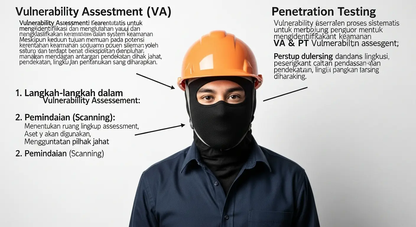 Perbedaan Vulnerability Assessment dengan Penetration Testing Artikel ini membahas perbedaan antara vulnerability assessment dan penetration testing dalam bidang cybersecurity, dilengkapi dengan langkah-langkah dan pentingnya masing-masing proses.