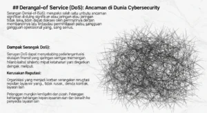 Denial-of-Service: Ancaman di Dunia Cybersecurity Artikel ini membahas serangan Denial-of-Service dalam cybersecurity, dampaknya, serta langkah mitigasi yang dapat diambil oleh organisasi. Dikenal sebagai Widya Security, perusahaan ini memfokuskan diri pada penetration testing.